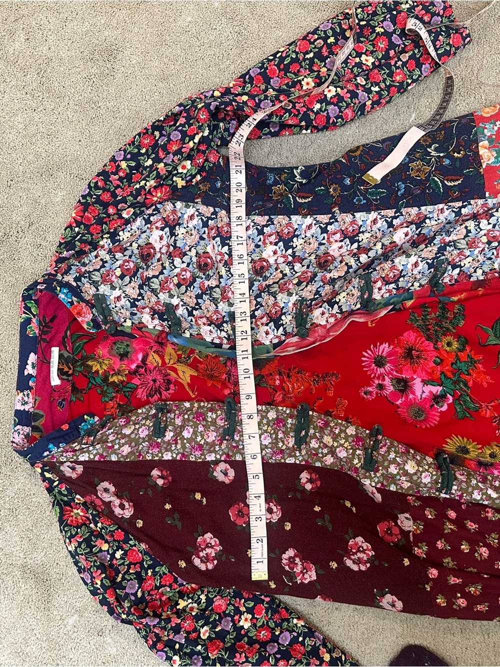 SOLD Linen Blend Patchwork Floral Duster Cardigan Jacket Boho Multicolor Artsy - Picture 7 of 8